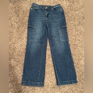 Judy Blue Dark Wash Wide Leg Jeans with side leg pockets.